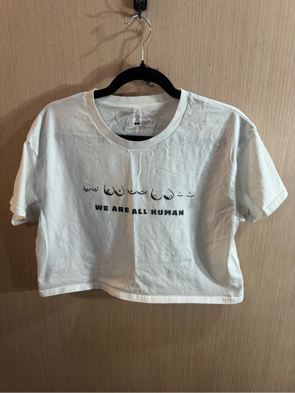 Gray Area Streetwear White Graphic Crop Tee with Black Print Size Medium